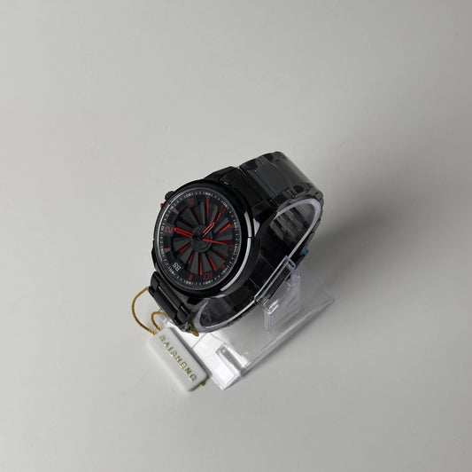 Baisheng Turbine Dial Watch ā Black & Red, Metal Bracelet