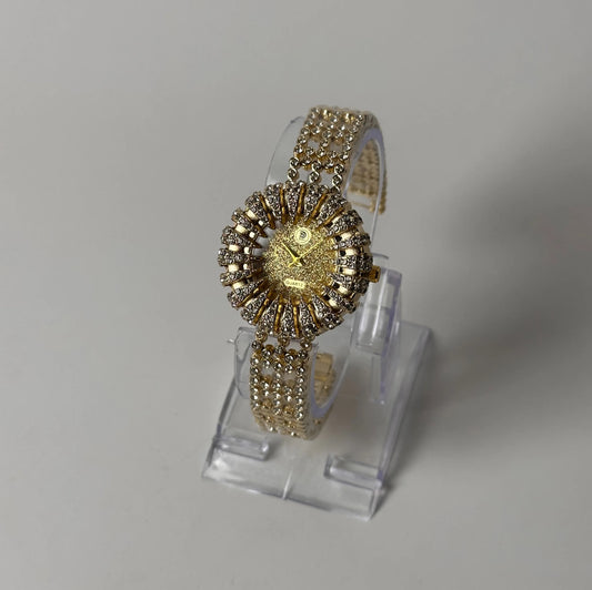 Burgi Women’s Gold Sunburst Crystal Watch